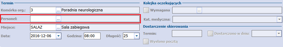 Rezerwacja wizyty Po otwarciu okna Now a rezerw acja należy uzupełnić wymagane pola, pozostawiając pole "Personel" puste.