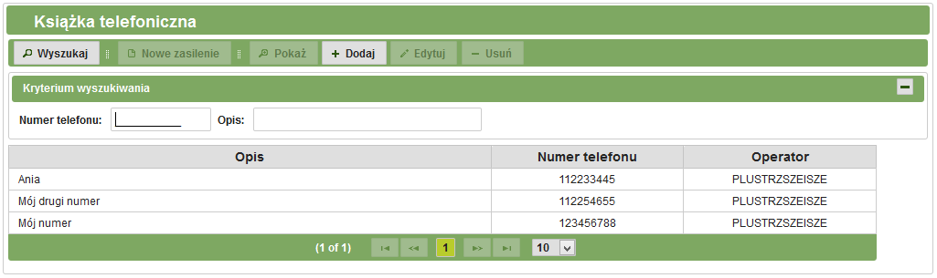 Rys. 3.5: Książka telefoniczna. Książka telefoniczna systemu I-Bank udostępnia klientowi banku następujące opcje: 3.2.3.1.