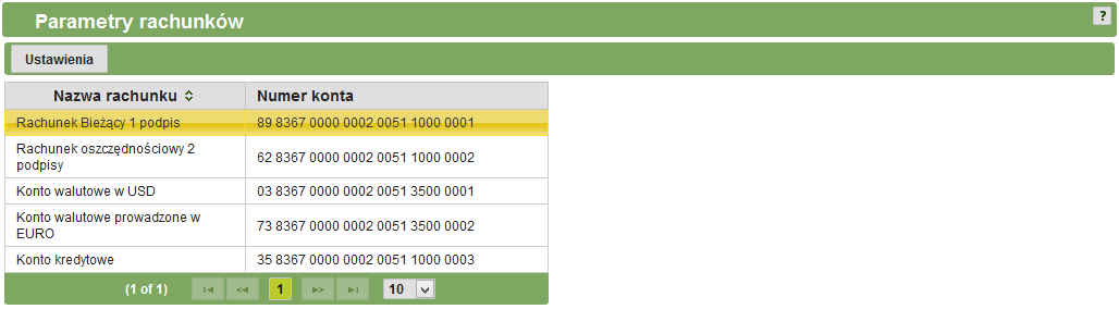 3.12.1. Parametry rachunku W celu przejścia do parametrów rachunku należy z menu głównego wybrać zakładkę Ustawienia, a następnie Parametry rachunku. Wyświetlona zostanie lista rachunków (rys. 3.58).