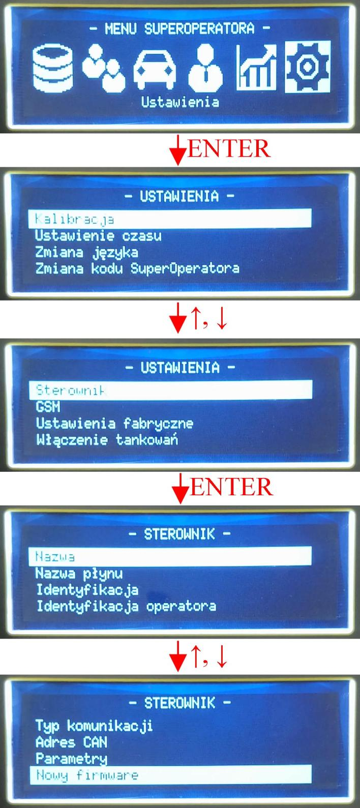 Korzystają ze strzałek, znaleźć pozycję Ustawienia i potwierdzić ENTER.