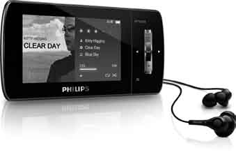 Philips GoGear audio player plzawartość opakowania Słuchawki przewód USB Etui Quick start guide Płyta CD-ROM Skrócona instrukcja obsługi