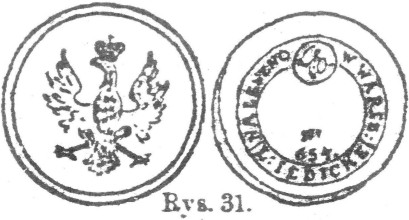 Rys. 33 Płaski. Orzeł odmienny. S. o. W otoku perełkowym napis «H. S. Magnus et Com.