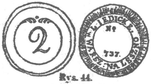 Rys. 50. Guzik 6 pułku, mały. S. o. napis wokoło: «L. Jedicke na Lesz (syrena) w Wars» w środku «No 654».