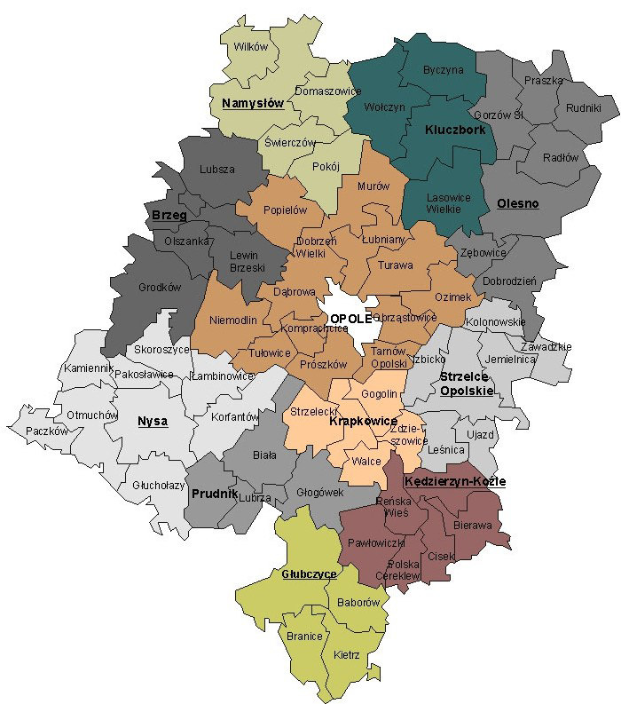 Mapa. POD)IAŁ ADMINISTRACYJNY WOJEWÓD)TWA OPOLSKIEGO Źródło: Statut Województwa Opolskiego.