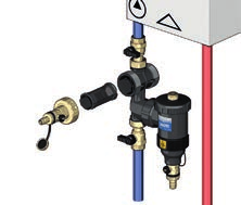 Akcesoria do napełniania i płukania Elementy do napełniania i płukania instalacji składa się z zaworu spustowego i elementu do montażu w korpusie filtra do oddzielenie przepływów.