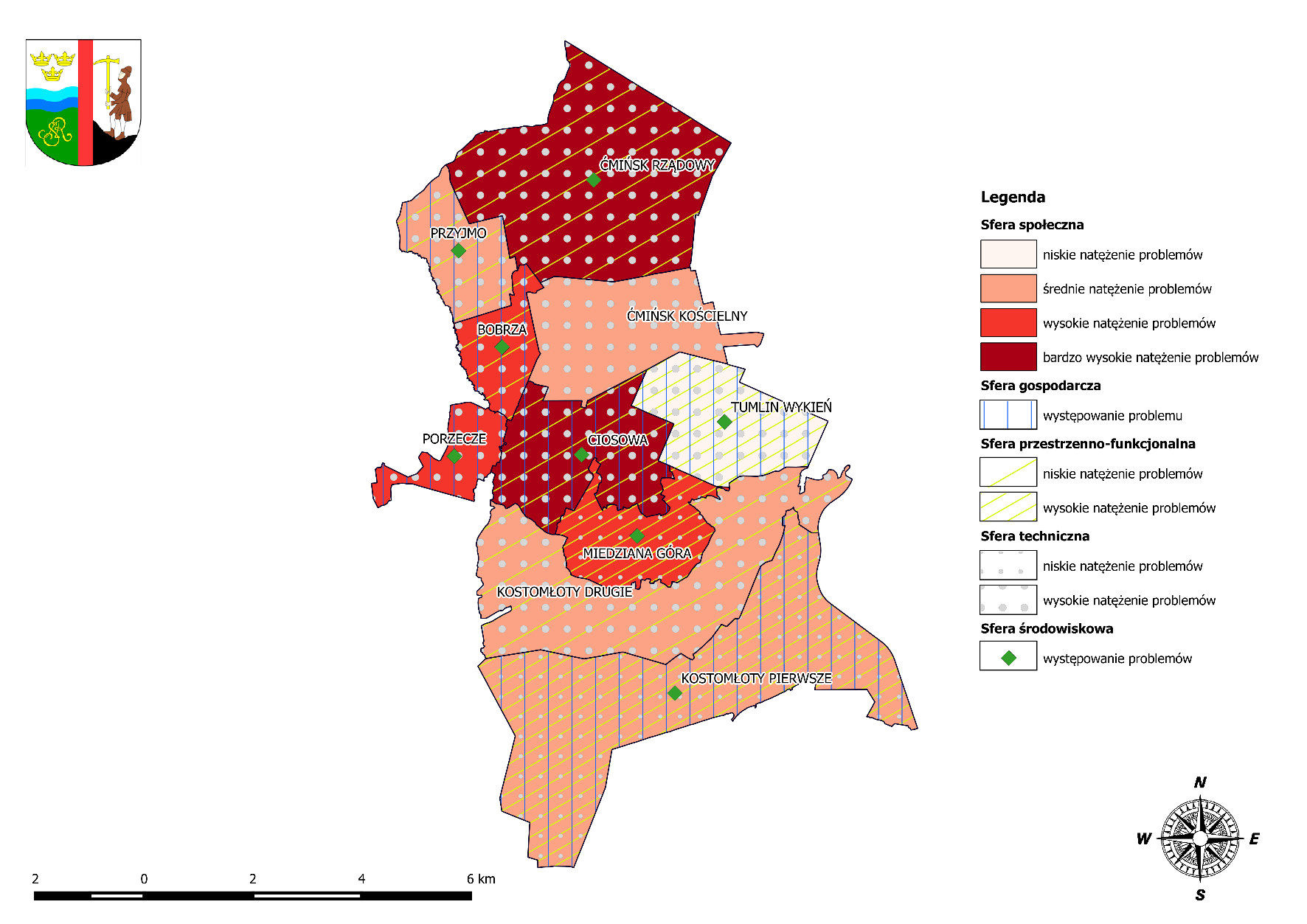 Mapa 9 Koncentracja negatywnych zjawisk we wszystkich sferach w poszczególnych jednostkach