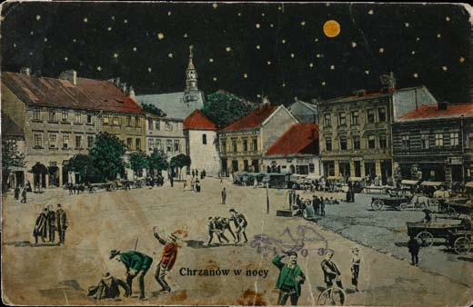 Ryc. 22 Kartka księżycowa, Rynek nocą. Nakł. T.K.Ch., 1914 r.