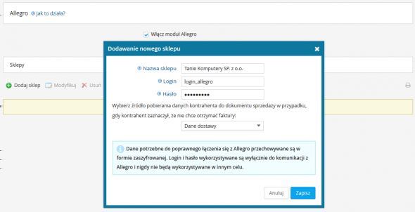 Po poprawnym wypełnieniu danych sklep zostanie dodany do systemu.