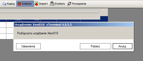 W programie LoMag program do obsługi kolektora jest zintegrowany i umożliwia pobranie listy dokumentów z urządzenia przenośnego na każdy dokument magazynowy.