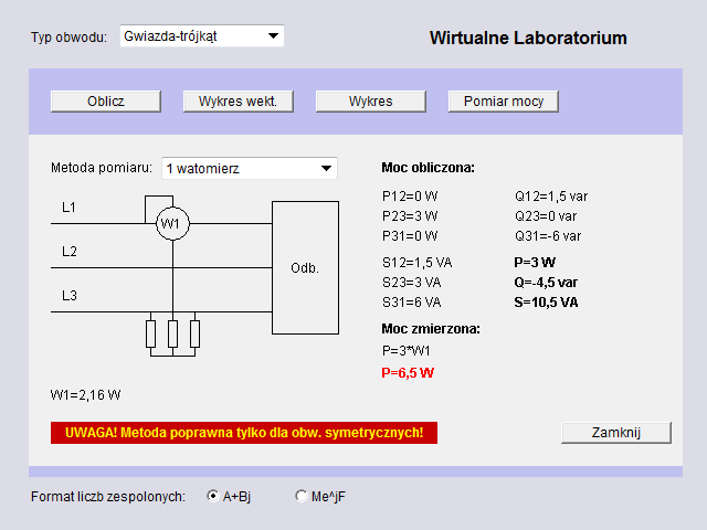 a) b) Rys. 10. Panel do pomiaru mocy w obwodzie: a) pomiar jednym watomierzem, b) pomiar w układzie Aarona 4.