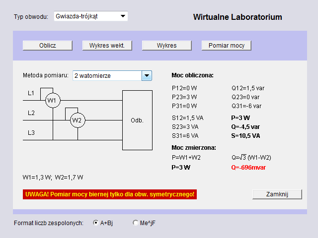 Wyniki pomiarów i obliczeń należy wpisać w tabele. Wykonać także wykresy wektorowe i czasowe.