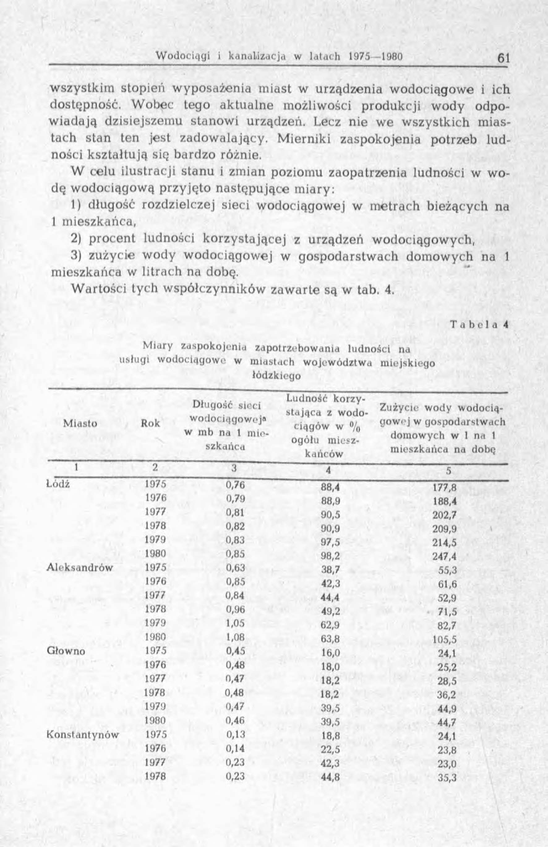 w szystkim stopień w yposażenia m iast w urządzenia w odociągow e i ich dostępność. W obec tego ak tu aln e możliwości produkcji w ody odpow iadają dzisiejszem u stanow i urządzeń.