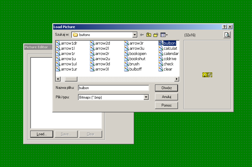rys.3 6. Wybierz obiekt bulbon Otwórz OK. [rys.3] Czy pojawił się rysunek na przycisku? Do ustawienia właściwości tego przycisku wrócimy później (w kolejnym odcinku).