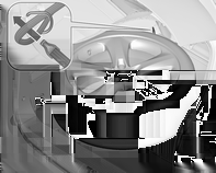 Pielęgnacja samochodu 267 9. Zmienić koło. Koło z uszkodzoną oponą należy zamocować w przestrzeni bagażowej, patrz poniżej. 10. Unieść pusty uchwyt koła zapasowego i zaczepić linkę zabezpieczającą.