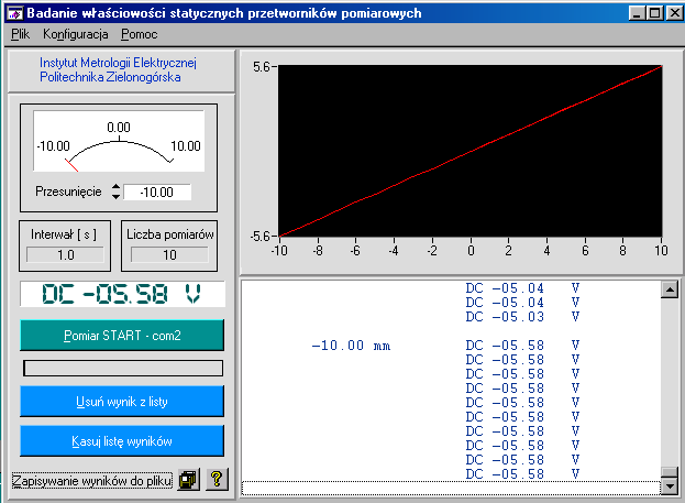 4. Realizacja ćwiczenia odbywa się przy zastosowaniu programu komputerowego Ime-Lab3. Program ten umożliwia współpracę komputera z multimetrem f-my METE. Na rys. 5.