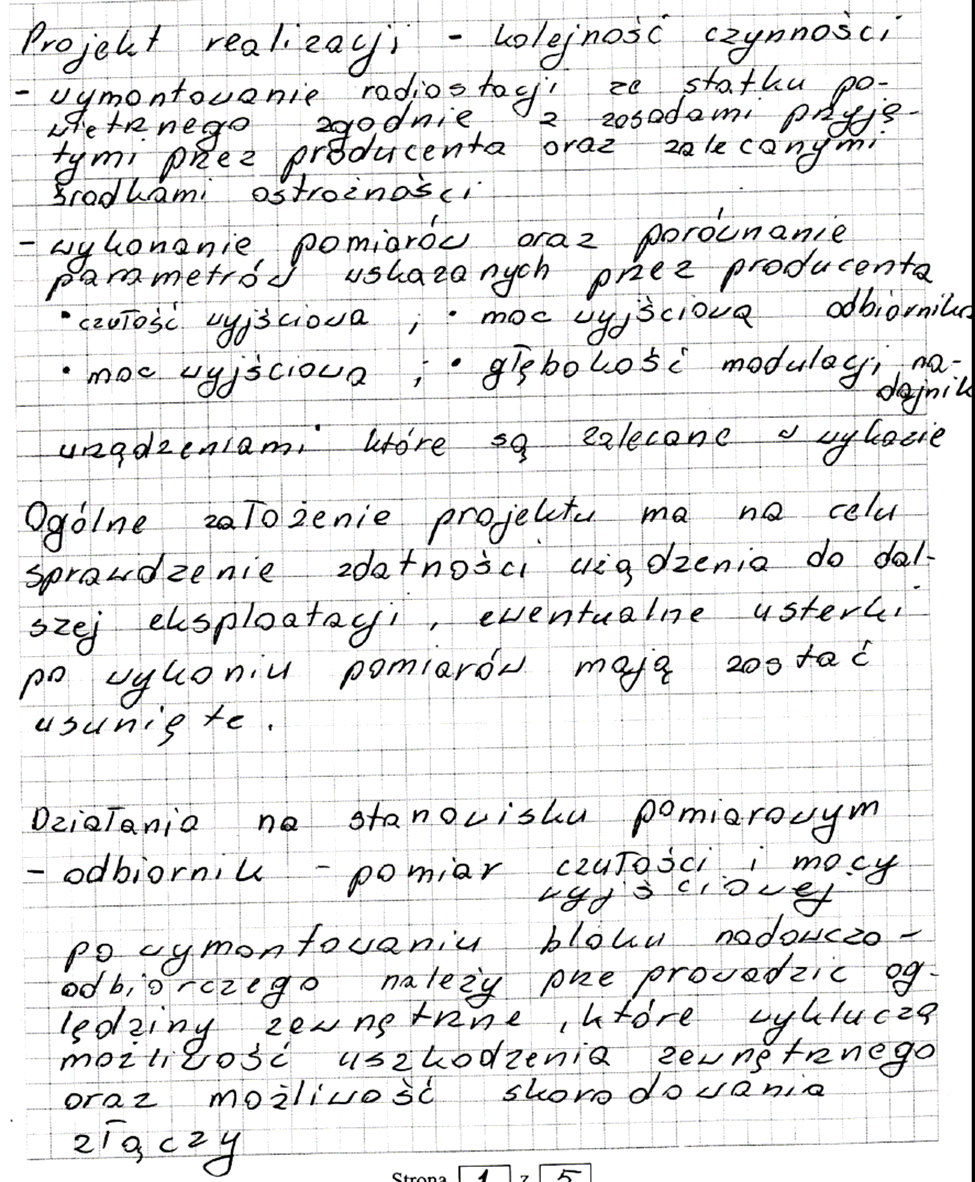 Ad III. Wykaz działań związanych z uruchomieniem i przeglądem okresowym radiostacji lotniczej RS 6102.