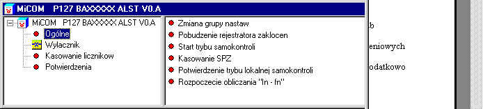 Rys.33 Tryb on-line modułu Setting Software Po wybraniu pliku domyślnego w trybie off-line lub po odczycie nastaw z przekaźnika w trybie online pojawi się okno: Rys.
