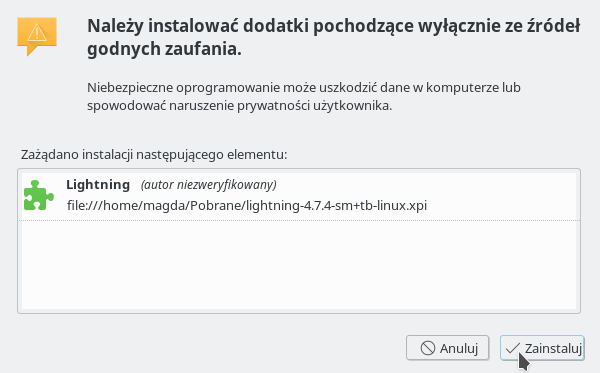 39: Menu Narzędzia dla wszystkich dodatków - wybór instalacji dodatku z pliku.