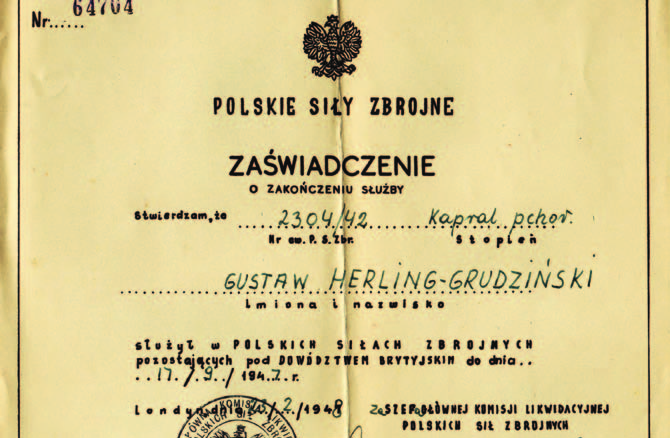 Za udział w tej bitwie otrzymał order Virtuti Militari. Koniec wojny i włączenie Polski do systemu sowieckiego oznaczało dla pisarza konieczność pozostania na emigracji.