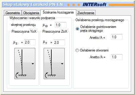 431.3.4. Zakładka Ściskanie/rozciąganie W zakładce podane są podstawowe parametry do wymiarowania słupa.