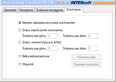 431.3.5. Zakładka Zwichrzenie W oknie Zwichrzenie podawane są podstawowe dane związane ze zwichrzeniem pręta.