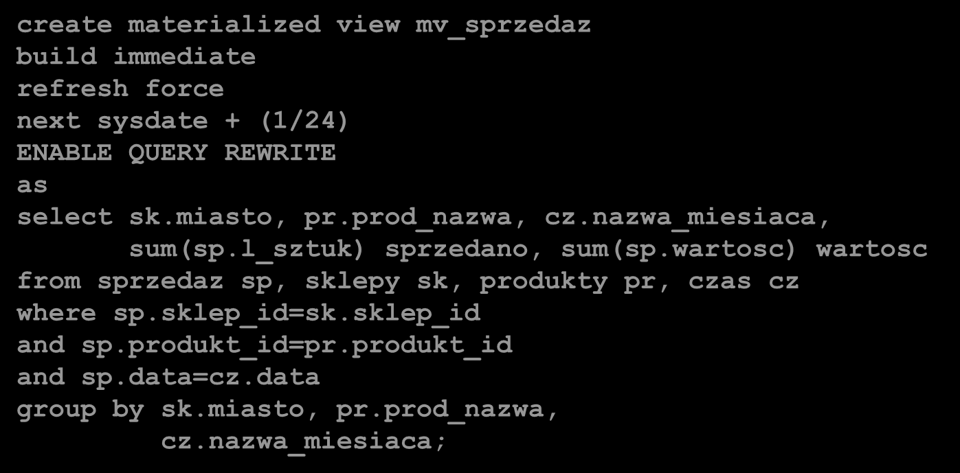 wartosc) wartosc from sprzedaz sp, sklepy sk, produkty pr, czas cz where sp.sklep_id=sk.sklep_id and sp.produkt_id=pr.produkt_id and sp.data=cz.
