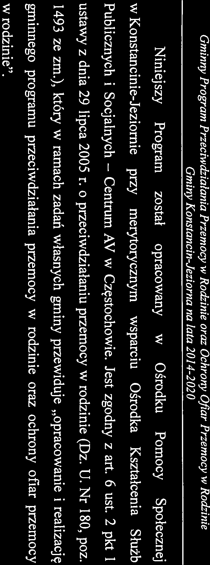 Centrum Gminny Program Przeciwdziałania Przemocy w Rodzinie oraz Ochrony Ojiar Przemocy w Rodzinie Gminy Konstancin-Jeziorna na lata 2014-2 02 O Niniejszy Program został opracowany w Ośrodku Pomocy