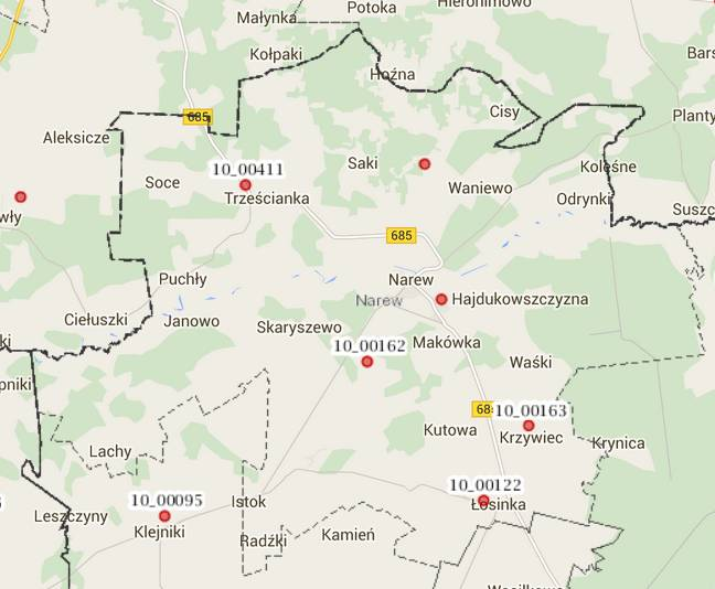 Na poniższej mapie zaznaczono pobory wód podziemnych na terenie Gminy Narew, oznaczono je czerwonymi punktami Mapa 4 Pobory na terenie gminy Narew http://spdpsh.pgi.gov.pl/pshv7/ Są to: 1.