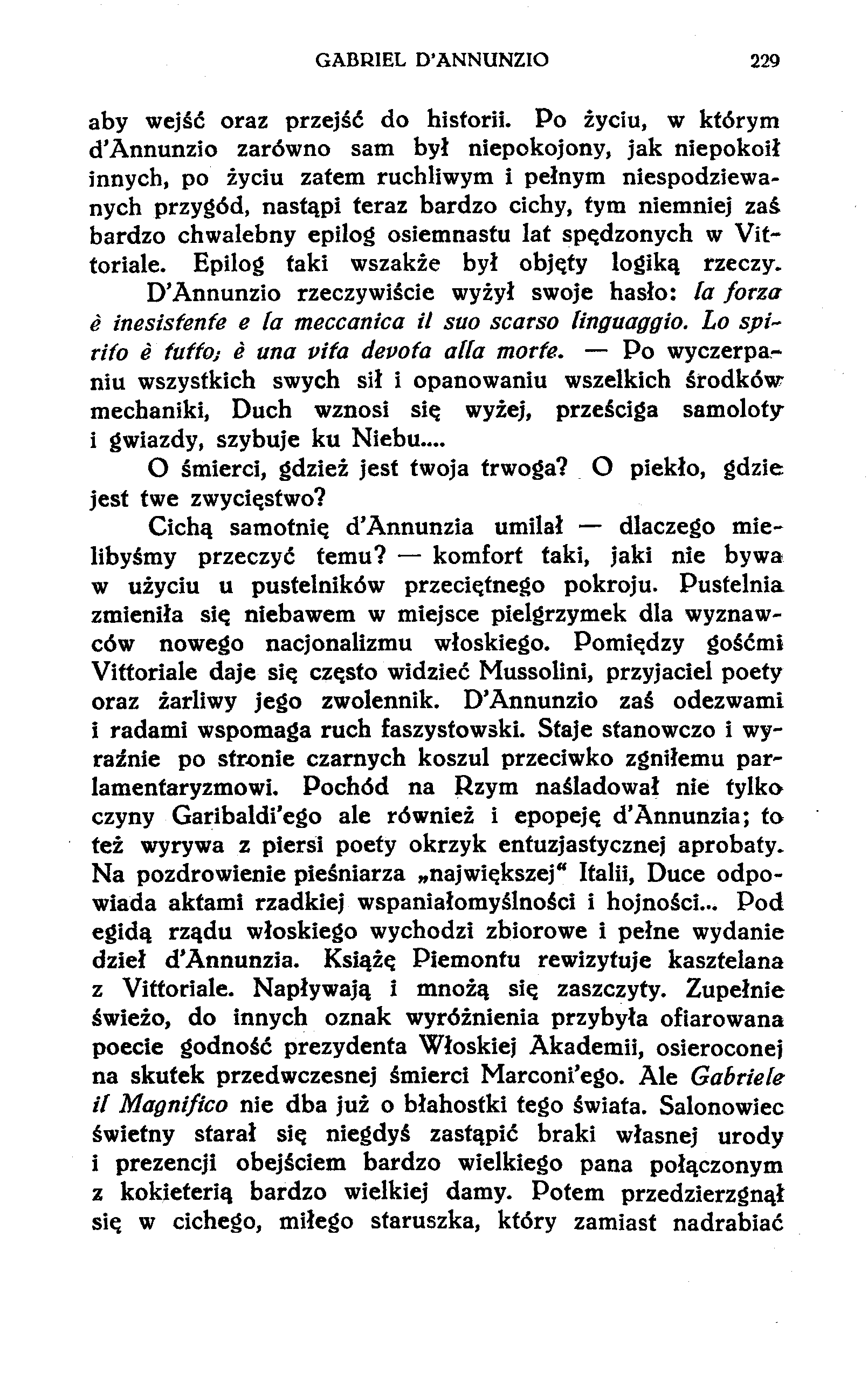 GABRIEL D'ANNUNZIO 229 aby wejść oraz przejść do historii.