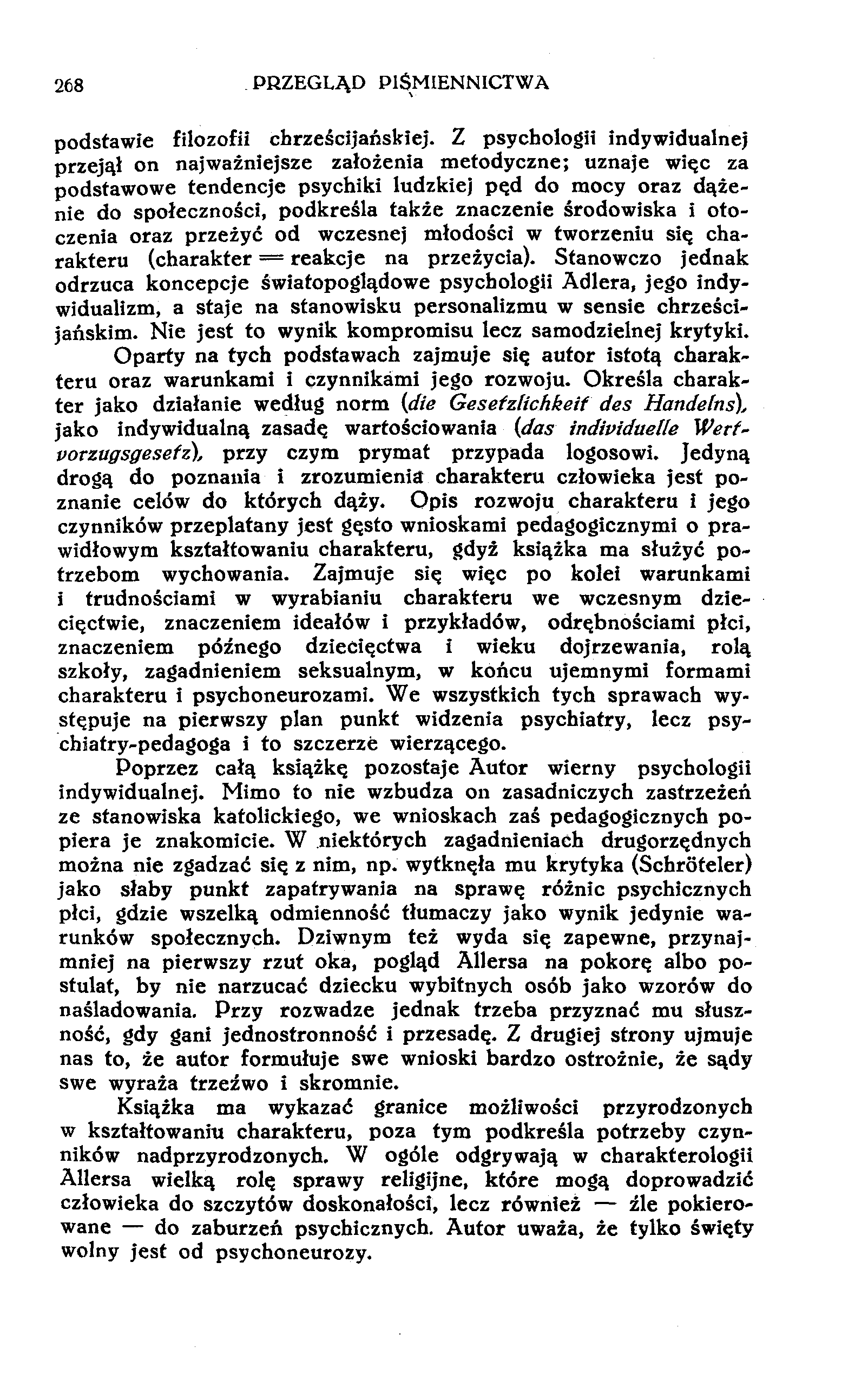 268 PRZEGLĄD PIŚMIENNICTWA podstawie filozofii chrześcijańskiej.