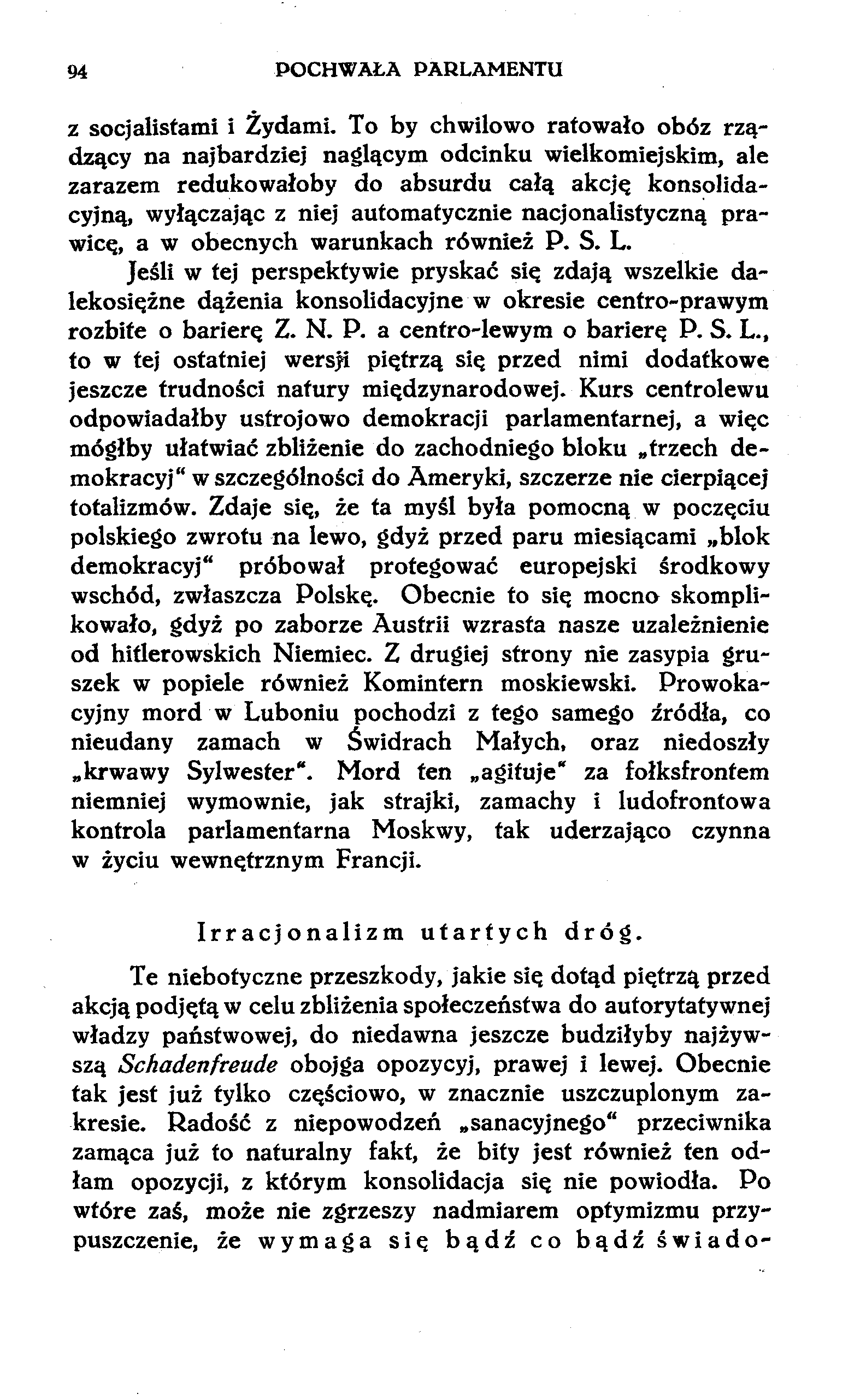 94 POCHWAŁA PARLAMENTU z socjalistami i Żydami.