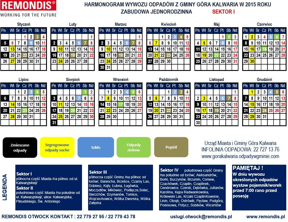 Rysunek 3 Harmonogram odbioru odpadów komunalnych z sektora I. 2.5 ZASADY FUNKCJONOWANIA PUNKTU SELEKTYWNEJ ZBIÓRKI ODPADÓW KOMUNALNYCH W GMINIE GÓRA KALWARIA.