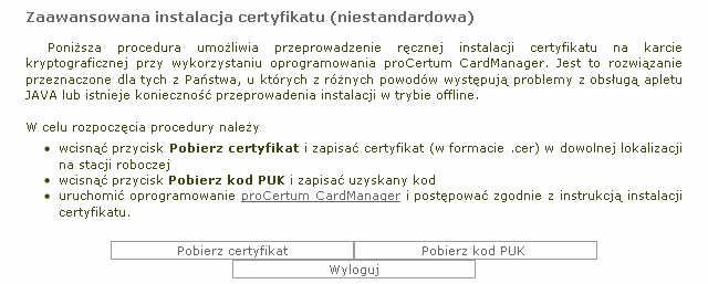 Subskrybent pobiera certyfikat w formacie.