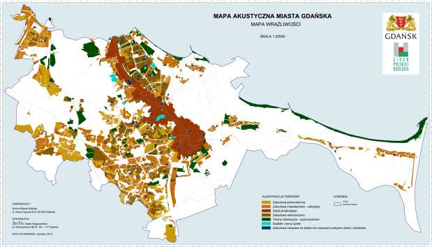 Mapa wrażliwości w połączeniu z mapami rozkładów wskaźnika L DWN i L N umożliwia wyznaczenie obszarów, na których wymienione wskaźniki są przekroczone i przedstawienie rezultatu w postaci