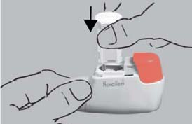 Umieścić pojemnik w inhalatorze proszkowym Novolizer w taki sposób, aby licznik dawek był skierowany w