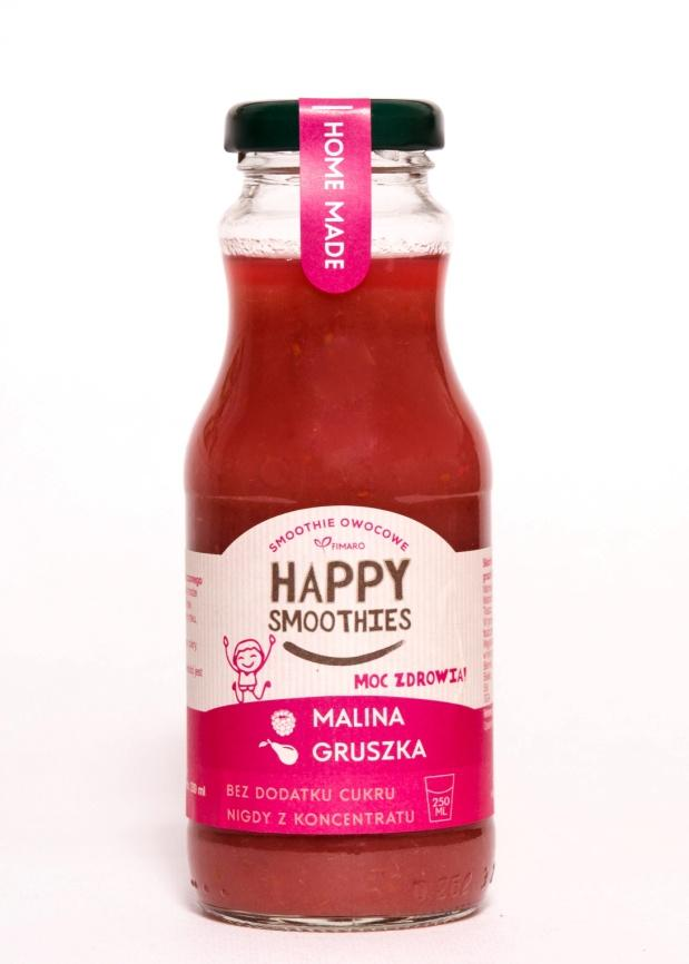 Happy Smoothie happy pink Junior Smoothie - Malina i Gruszka Napój owocowy ze zmiksowanych owoców i tłoczonego soku jabłkowego.