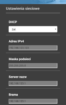 Możemy sprawdzić lub zmienić ustawienia sieci. Jeżeli opcja DHCP jest aktywna (zał.), dla stacji bazowej zostanie automatycznie przypisany adres IP przez router/switch do sieci domowej.
