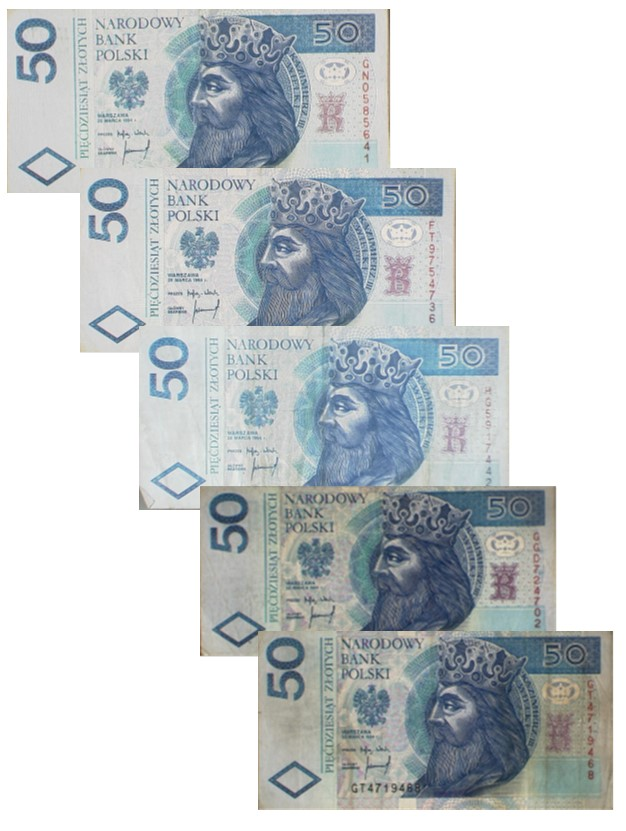 banknoty 1 i 2 prezentują banknoty nadające się do obiegu,