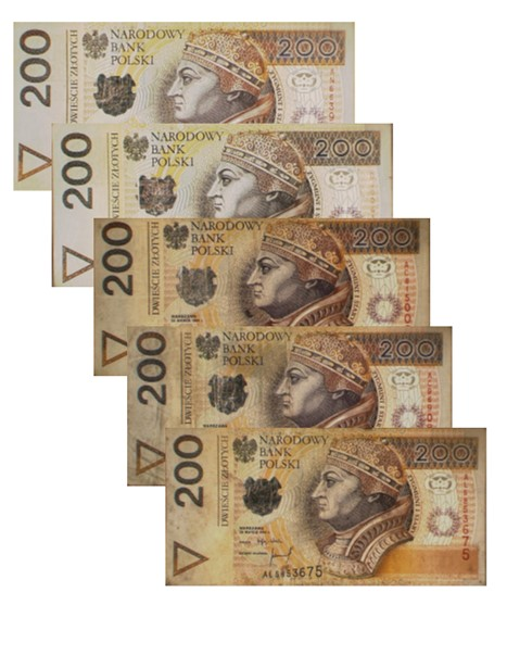 Wartość nominalna 200 zł 1 2 3 4 5 3. Wizualizacje zabrudzeń banknotów emisji 2012 r.