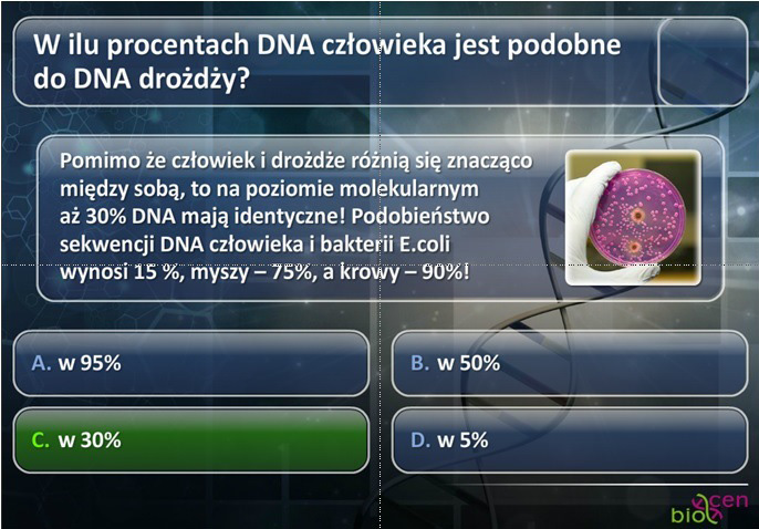 ważnym zagadnieniom biologicznym. Quiz trwał tydzień i dał szansę pasażerom metra sprawdzenia bądź wzbogacenia swojej wiedzy na temat fundamentalnych zagadnień współczesnej biologii.