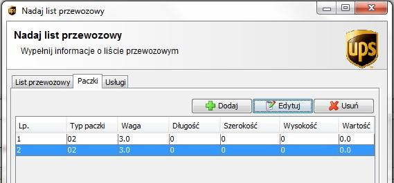 Waga paczki jest ustalana, jako łączna waga pobrana z dokumentów wchodzących w skład