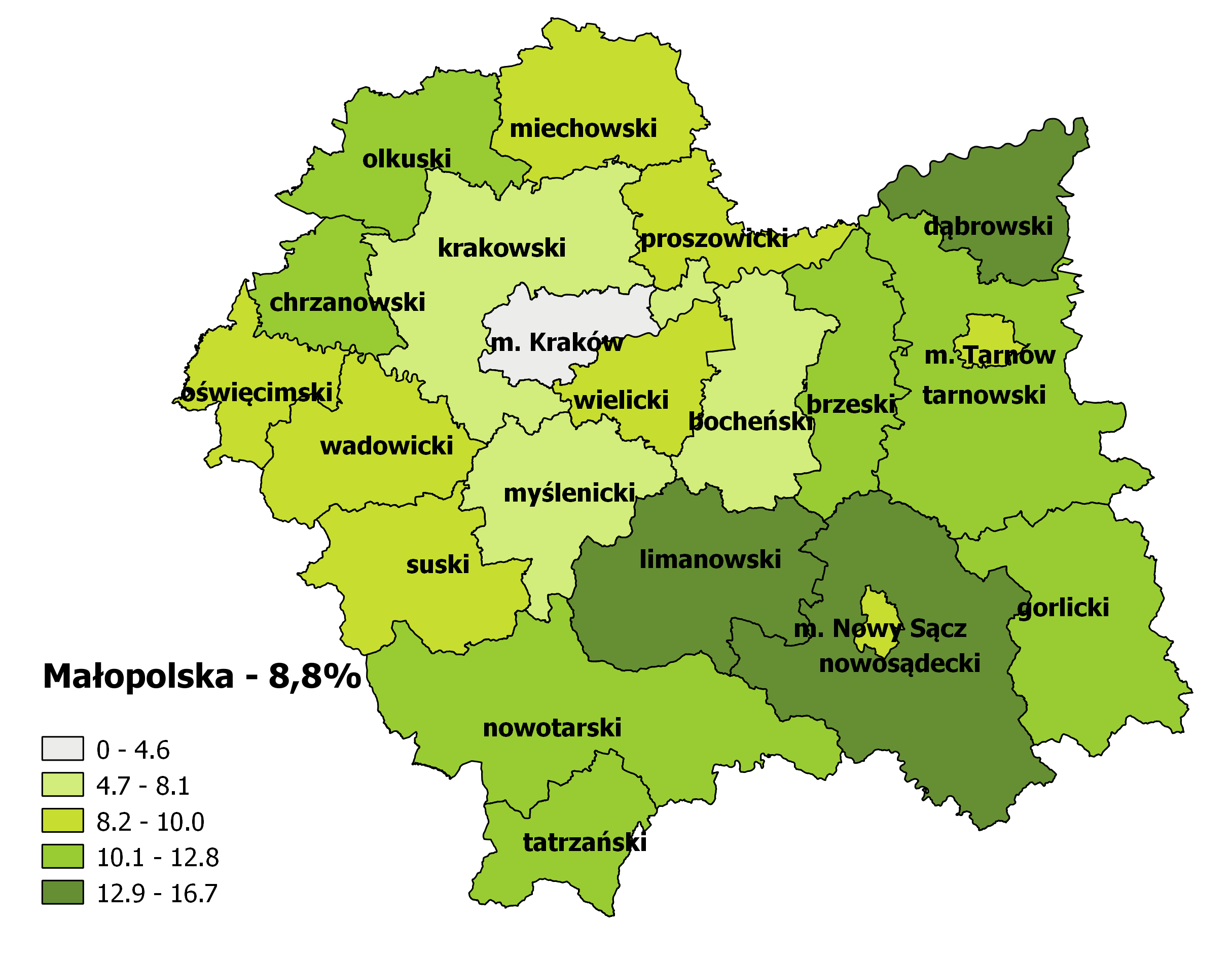 m. Kraków krakowski bocheński myślenicki m. Nowy Sącz wielicki m.