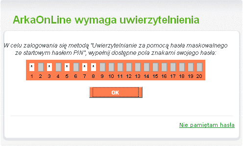 Przebieg kolejnego logowania Kiedy już określisz hasło, przy kolejnym logowaniu do usługi Arka Online postępuj następująco: Krok 1 W polu Login wprowadź swój ośmiocyfrowy numer Uczestnika i zatwierdź