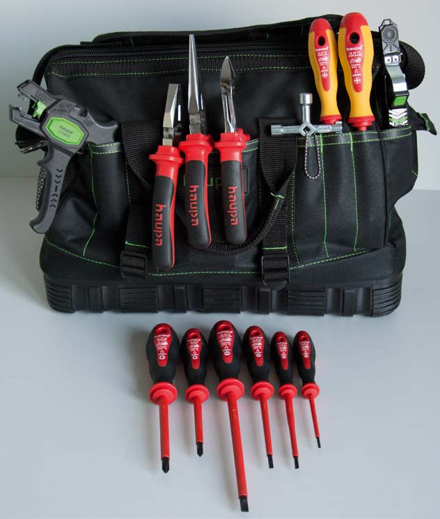 HAUPA ToolBag XL Go Wzmocniony gumą, podwójny nit krzyżowy na duże obciążenia, odpinany pas naramienny, regulowany. 10 kieszeni zewnętrznych, 10 kieszeni wewnetrznych.