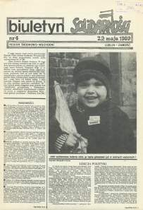 Data wydawania: - 1989-1990, Ukazało się 56 numerów. Biletyn "Solidarności" - Region Środkowo-Wschodni Lublin-Zamość Nr 3-Lublin-Zamość, 22.05.1989 (+Aneks) Nr 5-Lublin-Zamość, 13.06.