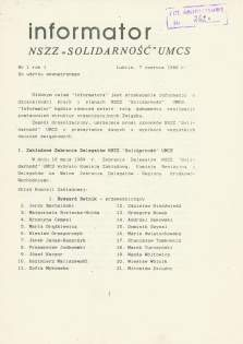 Informator NSZZ "Solidarność" UMCS Nr 1 Lublin 07.06.1989, Nr 2 Lublin 07.10.1989, Nr 3 Lublin 09.11.