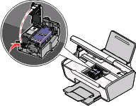 Jeśli drukarka nie jest zajęta, kosz na naboje drukujące przesunie się i zatrzyma w pozycji ładowania. 3 Naciśnij zatrzask kosza na naboje, aby podnieść jego pokrywę. 4 Wyjmij zużyty nabój drukujący.