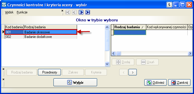 W przypadku, jeŝeli wynik badania jest negatywny, w zakładce Dodatkowe informacje uaktywniony zostaje przycisk przyczynę w wyniku, której badania było negatywne.