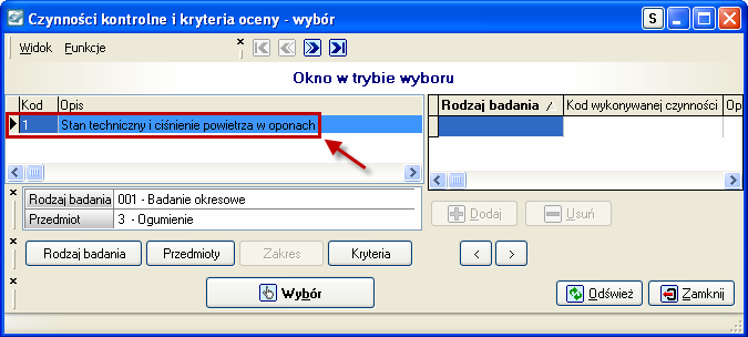 Wybór przedmiotu badania jest identyczny jak wybór rodzaju badania. Po wyborze przedmiotu w nowo otwartej zakładce wybieramy zakres badania (Ekran 66), a następnie wybieramy kryteria (Ekran 67).