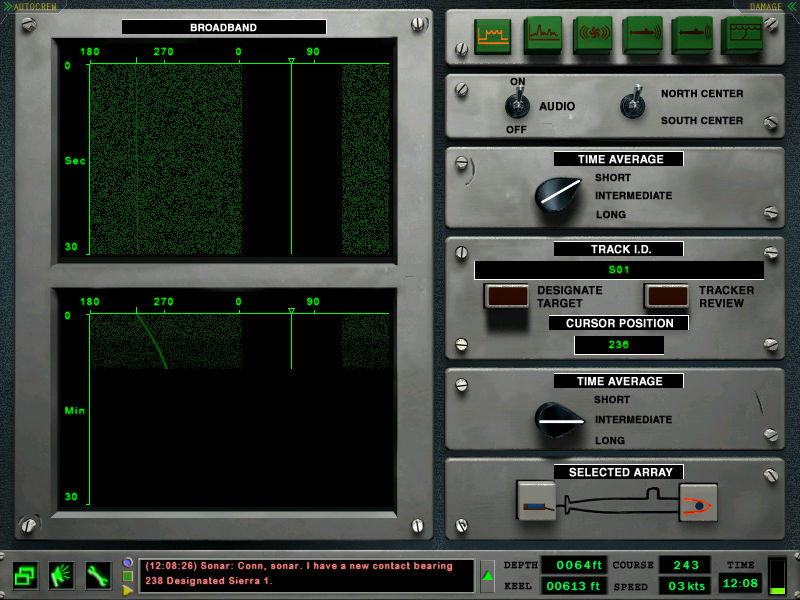 SONAR STATIONS [F2] Sektor martwy anteny Kontakt pasywny obraz ostatnich 30 s Ten sam kontakt w skali czasu 30 min TRACK I.D.